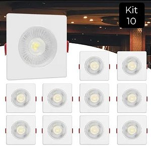 Kit 10 Spot Led Smd 5w Quadrado 6500k Branco Frio Dicróica Direcionável Embutir