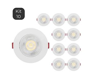 Kit 10 Spot Led Smd 5w Redondo 3000k Branco Quente Dicróica Direcionável Embutir