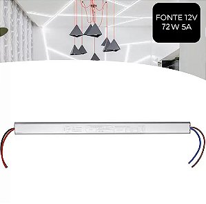 Fonte Slim Chaveada 5A 12V Driver 72W Bivolt Automático IP20 para Fita led/ Perfil/ CFTV
