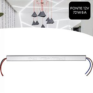 Fonte Slim Chaveada 6A 12V Driver 72W Bivolt Automático IP20 para Fita led/ Perfil/ CFTV