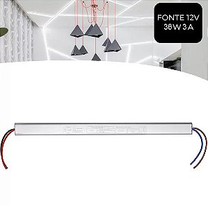 Fonte Slim Chaveada 3A 12V Driver 36W Bivolt Automático IP20 para Fita led/ Perfil/ CFTV