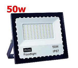 Refletor Led Slim 50W Branco Frio Holofote Bivolt 5000 Lumens 6500K Resistente a Água e Poeira IP67 Externo