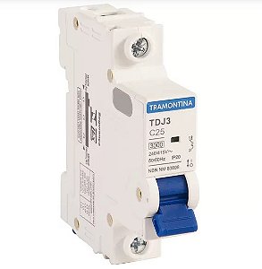 Disjuntor DIN Unipolar 25A Tramontina Monopolar TDJ3 1 polo Curva C 3kA IP20