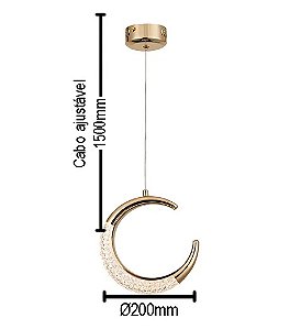 Luminária Pendente Lua Diamond Cristal Bolhas 5W Ø20cm Dourado Bivolt 3 tons cor Frio 6500K/ Neutro 4000K/ Quente 3000K