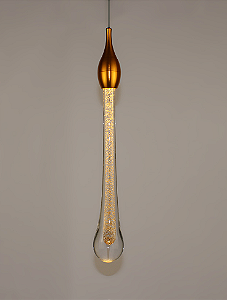 Luminária Pendente Gota Dourada Gold Vidro Cristal 5W LED 3000K Branco Quente Lustre Bivolt