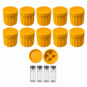 Estojo Case Porta Ampolas Amarelo Ouro Capacidade 4 Frascos 3ml Pack 10 Unidades