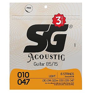 Kit 3 Encordoamentos Violão Aço 010 Sg Bronze Corda Mi Extra
