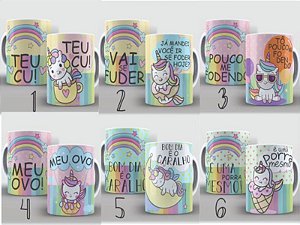 Caneca Engraçada Unicórnio Teu Cu + Bom Dia + Meu Ovo