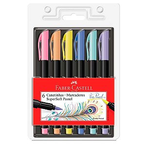 Caneta hidrográfica supersoft brush pastel - 15.0706TPSOFT - com 6 cores - Faber-Castell