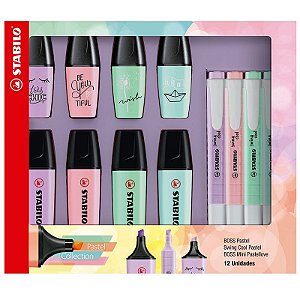 Kit marca texto boss + mini pastellove + swing cool pastel - com 12 unidades - 553403 - Stabilo