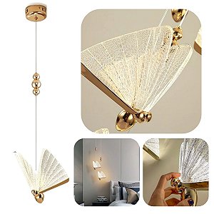 Luminaria Pendente Borboleta Dourado - Modelo Fly
