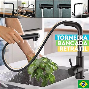 Torneira Bancada Retratil Preta - Modelo Retracta