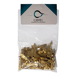 Terminal Encaixe Macho Faston 1/4" 6,35mm Dourado c/ 100