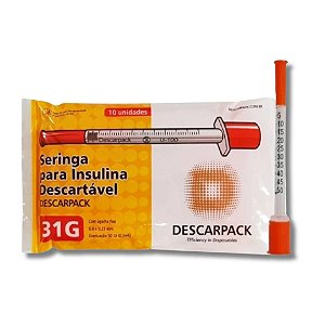 Seringa Insulina 0,5ml 50ui Agulha 6,0x0,25mm 31g Descarpack