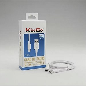 Cabo Usb Type-c Kingo 1m 2.1a Carregador Dados Branco Carga Rápida Potente Reforçado