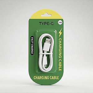 Cabo de Carregador Tipo C Fast Charge Branco, Preto
