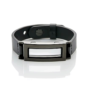 Medalhão - Pulseira de Couro Black