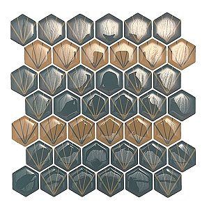 Pastilha Cinza Bege Sextavada Resinada Kit 4 Placas 3M