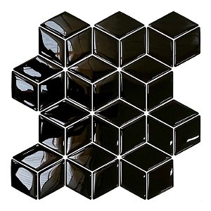 Pastilha Adesiva Resinada Cubo Preto Rejunte Branco