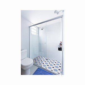 Adesivo Para Piso Antiderrapante Lavável Modelo Ladrilho Estrelado Azul