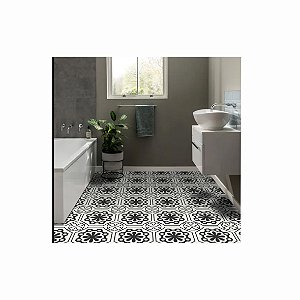 Adesivo Para Piso Antiderrapante Lavável  Ladrilho Preto e Off White