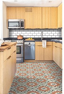 Adesivo Para Piso Antiderrapante Lavável Ladrilho Floral