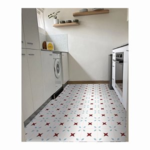 Adesivo Para Piso Antiderrapante Lavável Ladrilho Estrela Vermelha
