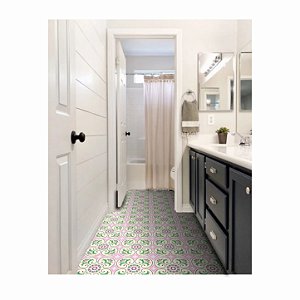 Adesivo Para Piso Antiderrapante Lavável floral rosa e verde