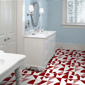 Adesivo Para Piso Antiderrapante Lavável Formas vermelho 2D