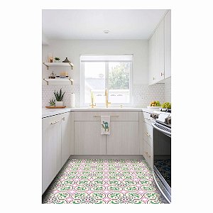 Adesivo Para Piso Antiderrapante Lavável Floral Rosa e Verde