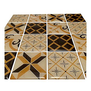 Pastilha Resinada 3D Marrom Bege Arabescos Kit 4 Placas