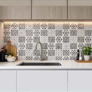 Adesivo Para Parede e Piso Fosco Modelo Flor Geométrica Cinza e Grafite