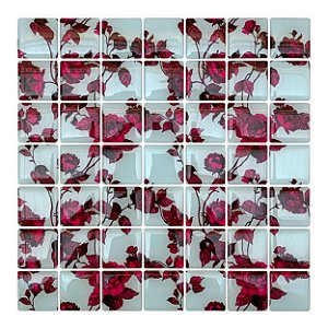 Pastilha Adesiva Flor Rosa Fundo Azul Kit 4 placas Adesivo 3M