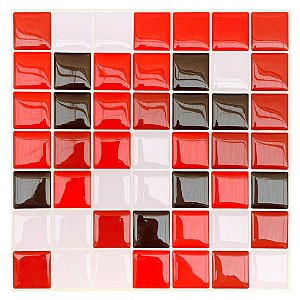 Pastilha Adesiva Resinada Miscelânea Vermelho, Preto e Branco Kit 4 Placas Adesivo 3 M