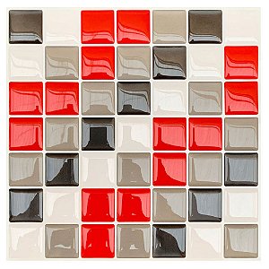 Pastilha Adesiva Resinada Miscelânea Vermelho, Cinza, Preto e Branco Kit 4 Placas Adesivo 3 M