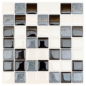 Pastilha Adesiva Resinada Miscelânea Preto e Granito Kit 4 Placas Adesivo 3 M