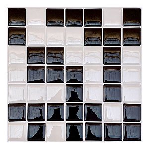 Pastilha Adesiva Resinada Quadradinha Branco e Preto Kit 4 Placas Adesivo 3 M