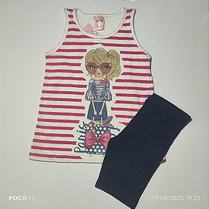 Conjunto Menina Legging Tam 4 Branco Rosa Azul