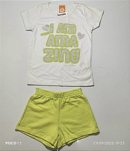 Conjunto Shorts Menina Amarelo Tamanho 6