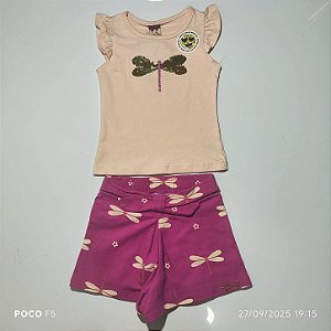 Conjunto Shorts Rosa Chiclete Menina Tamanho 1