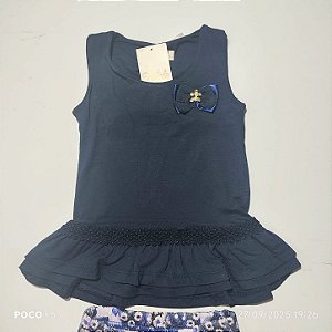 Conjunto Bebê Mini Vestido com Capri Azul-Marinho