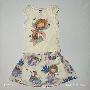 Conjunto Infantil Saia com Shorts Creme Tam 1