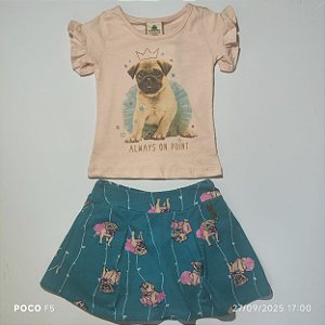 Conjunto Menina Saia com Shorts Rosa e Azul