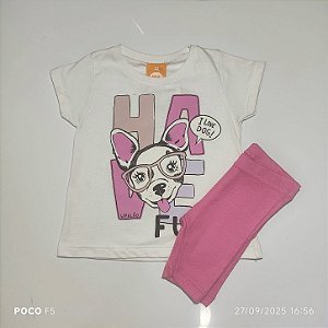 Conjunto Menina Shorts Branco e Rosa