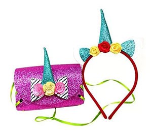 Kit tiara bolsa Unicórnio flor eva