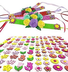 kit gargantilha adesivo pet flores eva 120 unidades