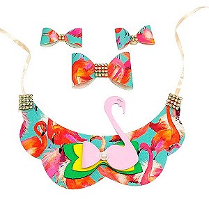Gargantilha pet Flamingo cetim 1 unidade