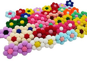 Laço pet flor pompom 10 unidades