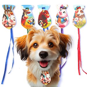 50 Gravatinhas impressa EVA Estampas Pet Cão Gato Cetim + Brinde