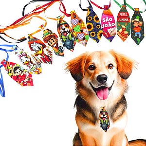 KIt 20 Gravatinhas Festa Junina Pet Shop Impressa Cão e Gato Tamanho G
